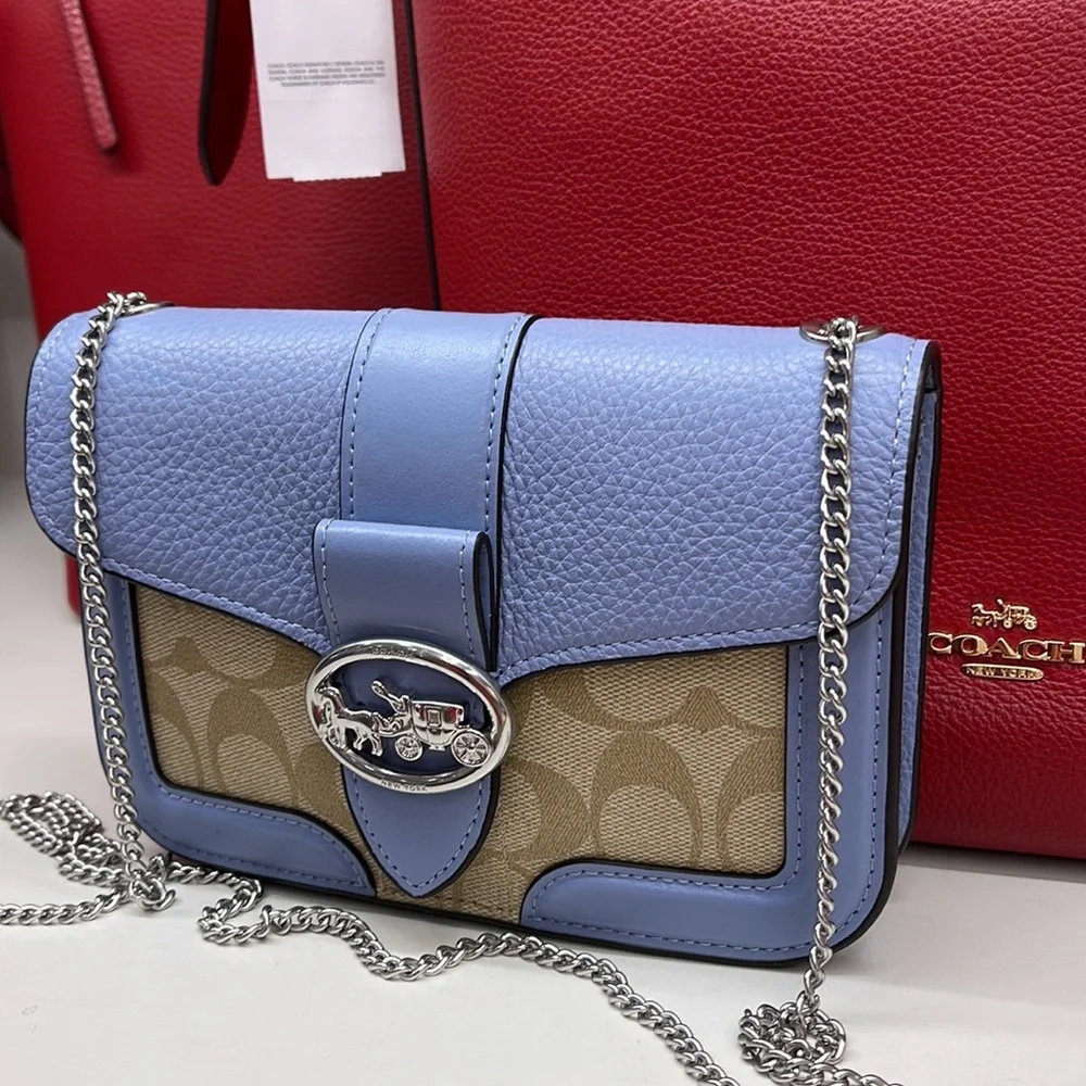 Coach Georgie Crossbody In Signature Canvas Light Khaki / Marble Blue - Picture 2 of 16